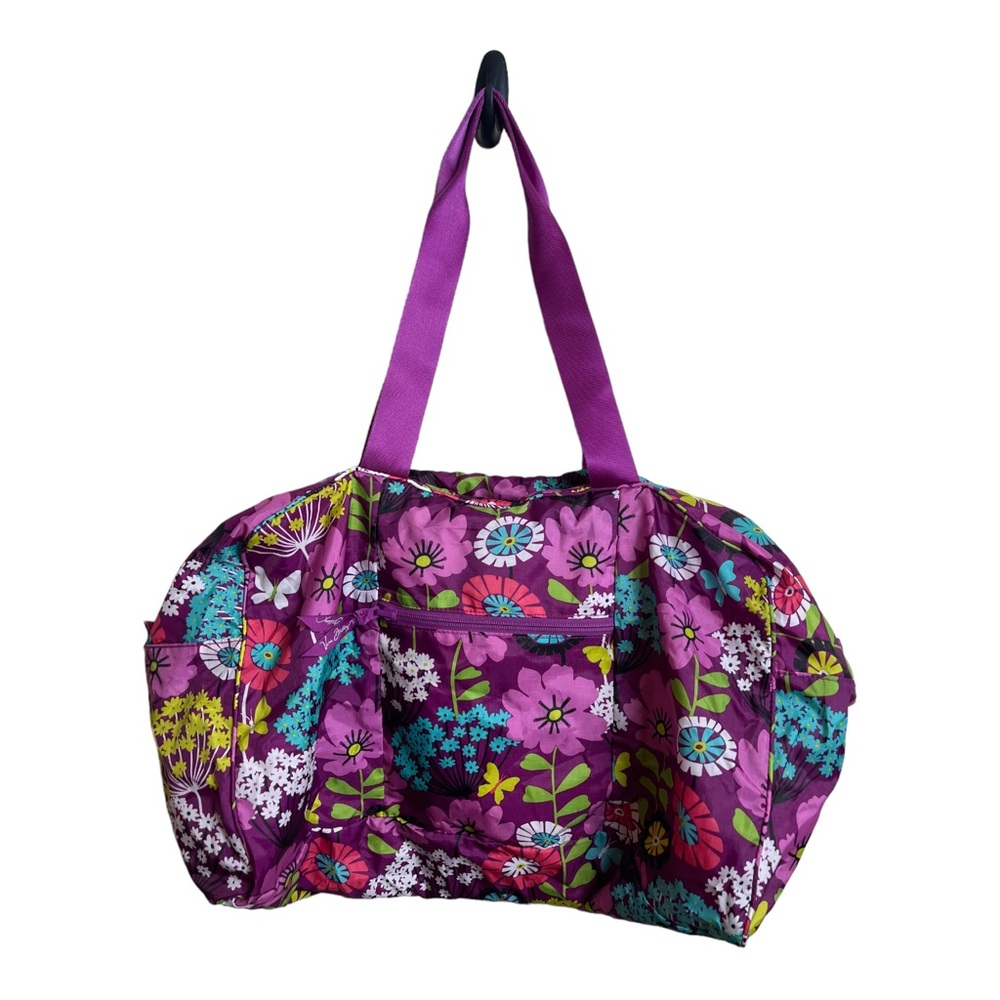 Vera Bradley Duffle Bag Fold Up Nylon Flutterby Purple Butterfly Travel Gym
